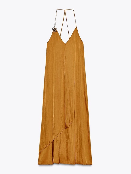 NWT Zara Satin Effect Midi Dress with Gold floral appliqué in Burnt Orange Sz M - Picture 5 of 16